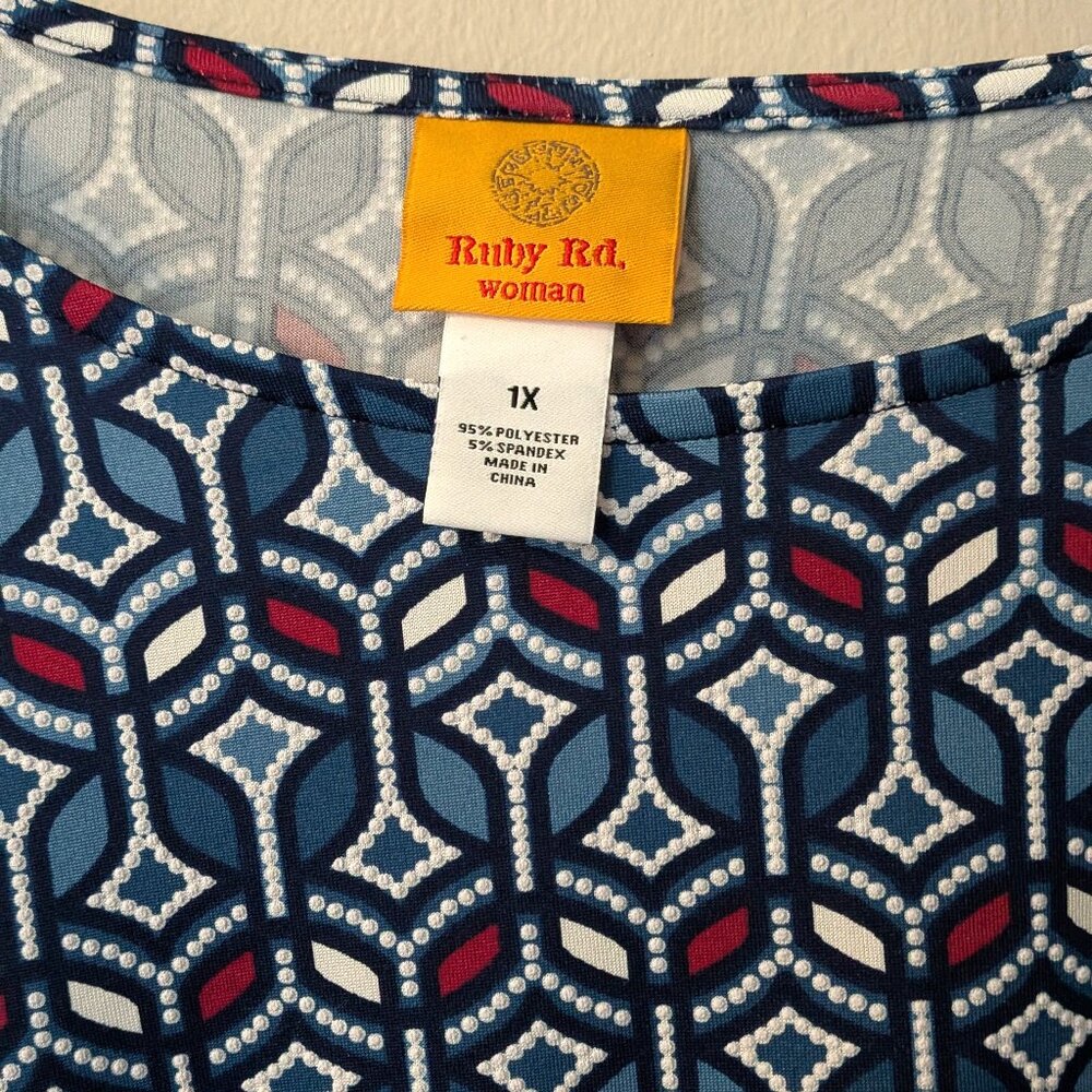 Ruby Rd. Women's Blue Geometric Print Textured 3/… - image 2